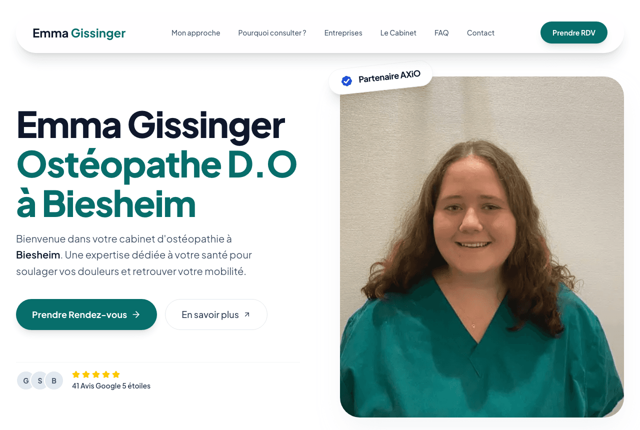 Exemple de site AXiO : Emma Gissinger, ostéopathe D.O à Biesheim