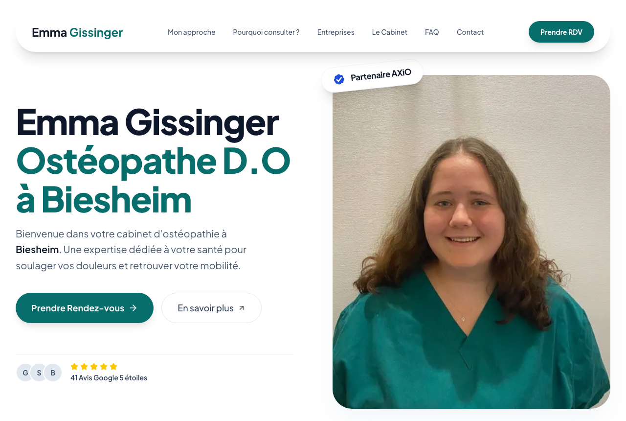 Exemple de site AXiO : Emma Gissinger, ostéopathe D.O à Biesheim